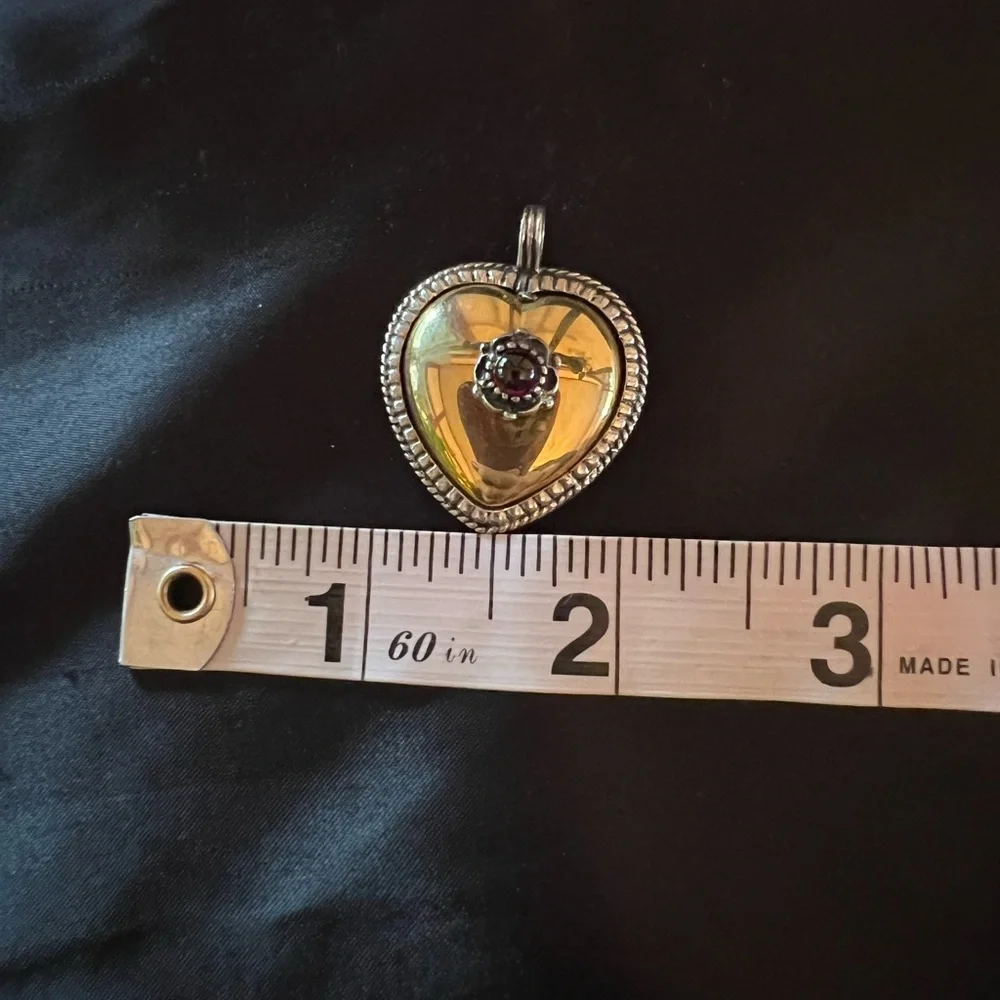 Vintage Heart Shape Dipped in Gold Sterling Heart with Red Cabachon Stone - Picture 4 of 4
